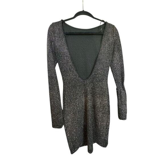 Lovely Day Black Glitter Dress Bodycon V Shaped Open Back Size Small - Picture 1 of 6